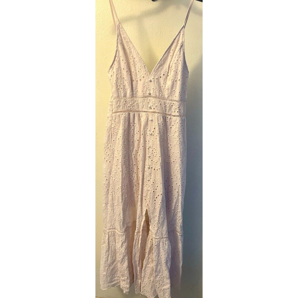 SIMPLEE White Eyelet MIDI Spaghetti Straps Split Hem Lined Woman’s Dress S